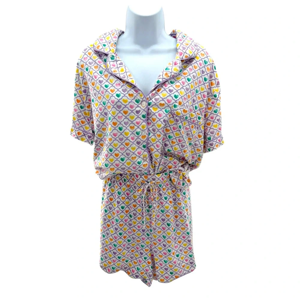 Roller Rabbit Target Geo Hearts Pajama Set Shorts Top Pastel Coquette Plus XXL